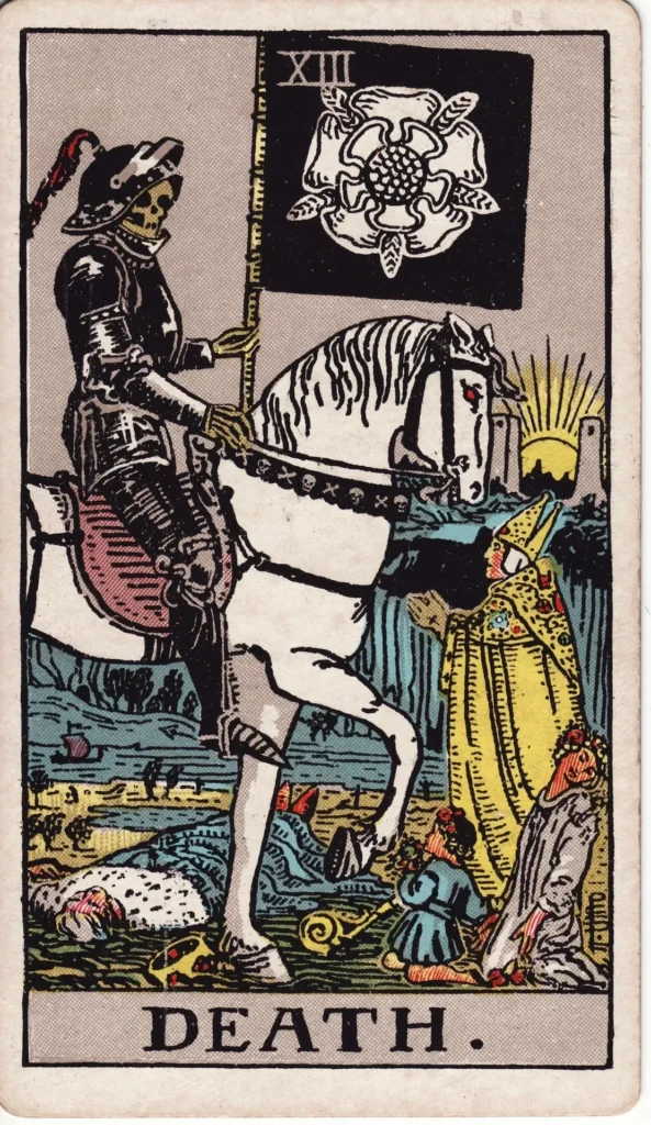 The Death tarot card, Major Arcana XIII, Rider-Waite style