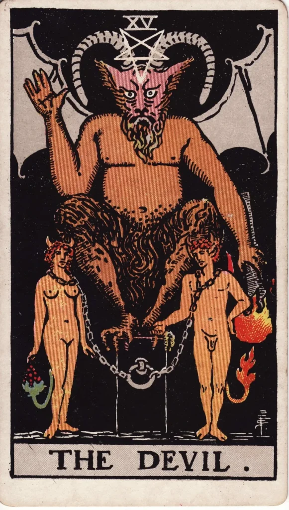 The Devil tarot card, Major Arcana XV, Rider-Waite style