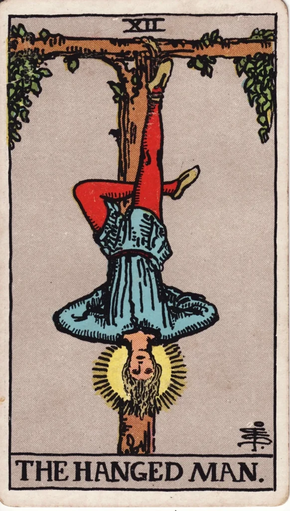 The Hanged Man tarot card, Major Arcana XII, Rider-Waite style