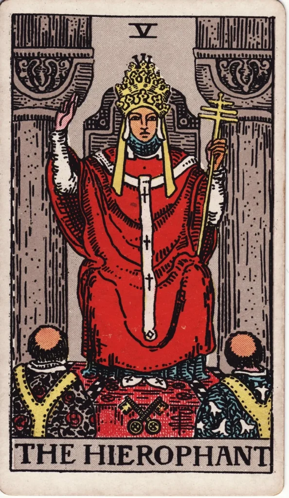 The Hierophant tarot card, Major Arcana V, Rider-Waite style