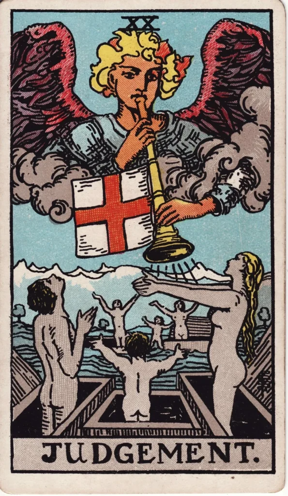 The Judgement tarot card, Major Arcana XX, Rider-Waite style