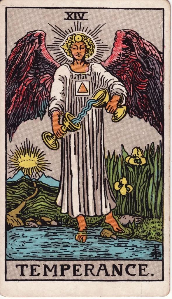 The Temperance tarot card, Major Arcana XIV, Rider-Waite style