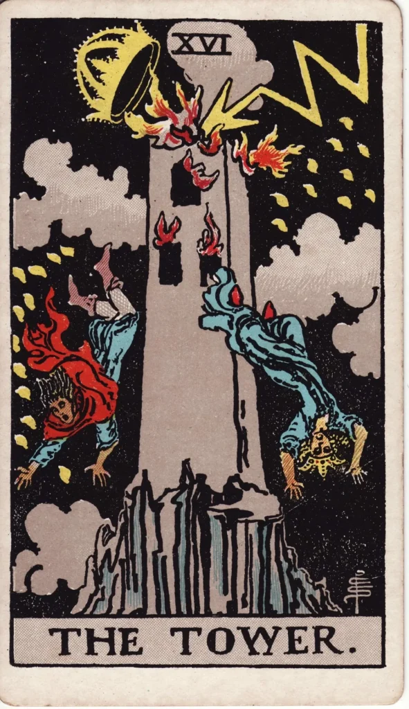 The Tower tarot card, Major Arcana XVI, Rider-Waite style