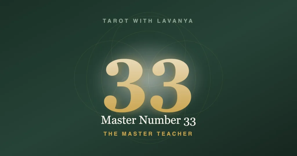 Master number 33 in numerology, the Master Teacher, shown as a glowing 33
