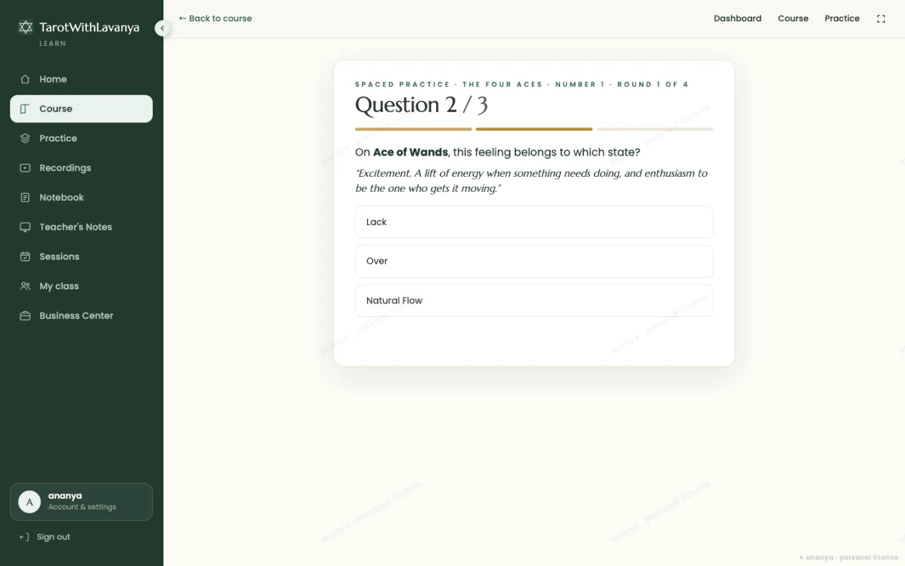 The Learn app practice screen showing a short card question