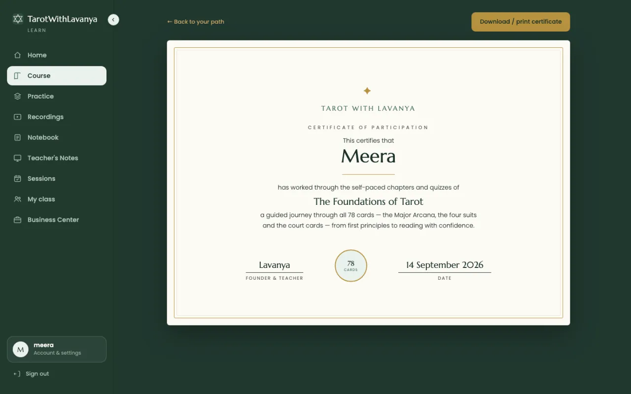 The Certificate of Participation issued by the Learn app.