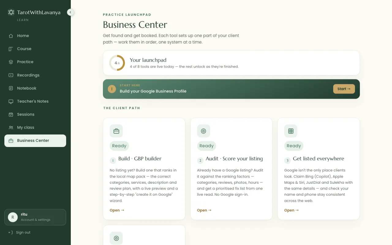 The Business Center add-on: a launchpad for building a Google Business Profile and getting listed.